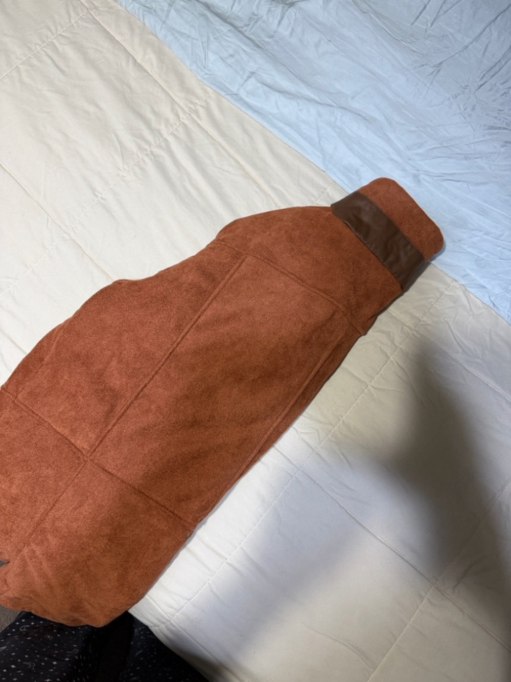 Rust Suede-Look Sleeveless Vest with Brown Trim